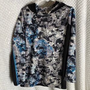 Huk Blue and Gray Patterned long sleeve Hoodie shirt